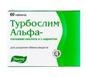 Таблетки Турбослим альфа-липоевая кислота и l-карнитин Эвалар, 60 таблеток